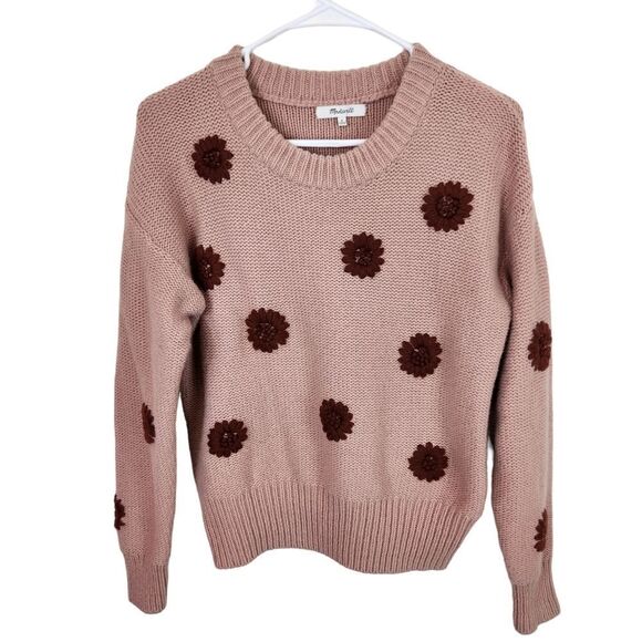 Madewell Flower Embroidered Pullover Knit Spring Grandmacore Sweater Small - Picture 4 of 10